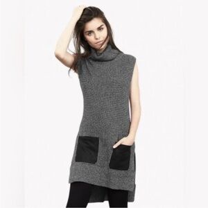 BANANA REPUBLIC CowlNeck XL Sweater High-Low Sleeveless Vegan Leather Pkts Gray